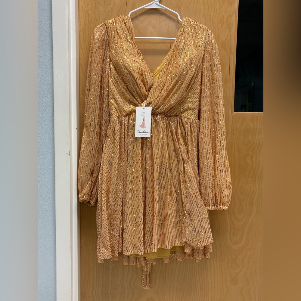 Gold Sequin Long Sleeve Dress
